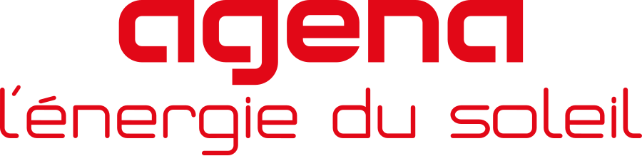 Logo rouge Agena accompagné de la mention « l’énergie du soleil »